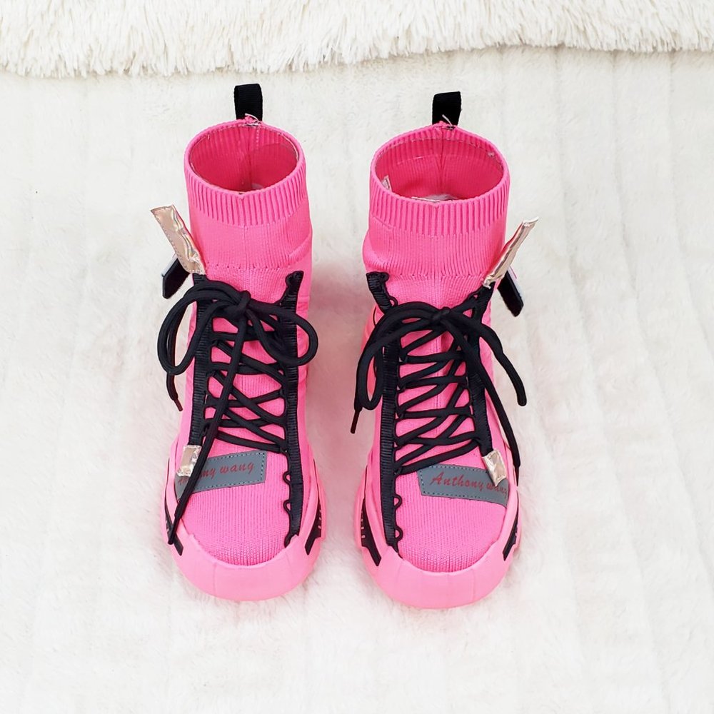 Wang Damson Pink Pull On Platform Sneaker Boots 4" Hidden Wedge RESTOCKED - Picture 11 of 13